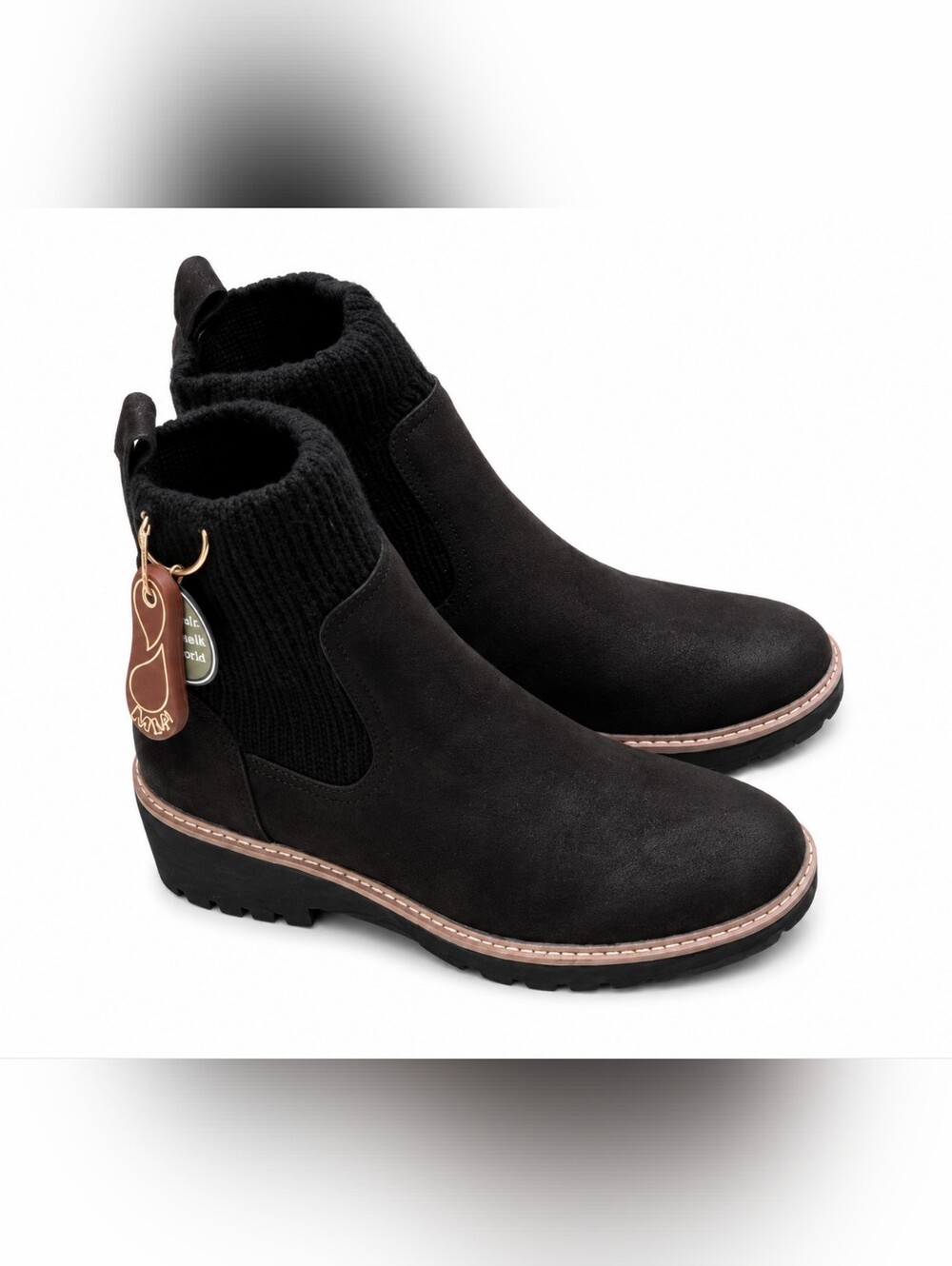 MIA Kara Chelsea Ankle Boots Size 7.5 NWOB Black Sweater Knit Lug Sole Booties - Picture 2 of 10